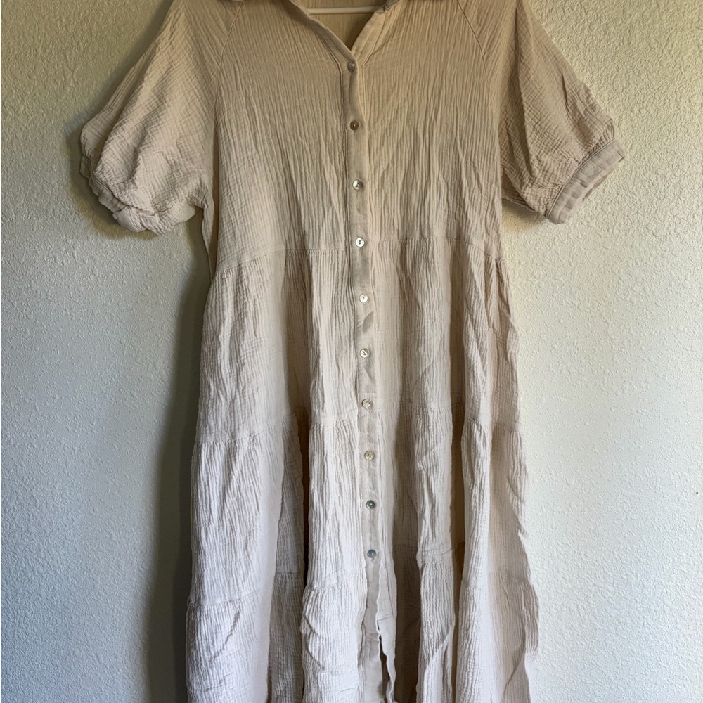 Cream Linen Button-Down Dress